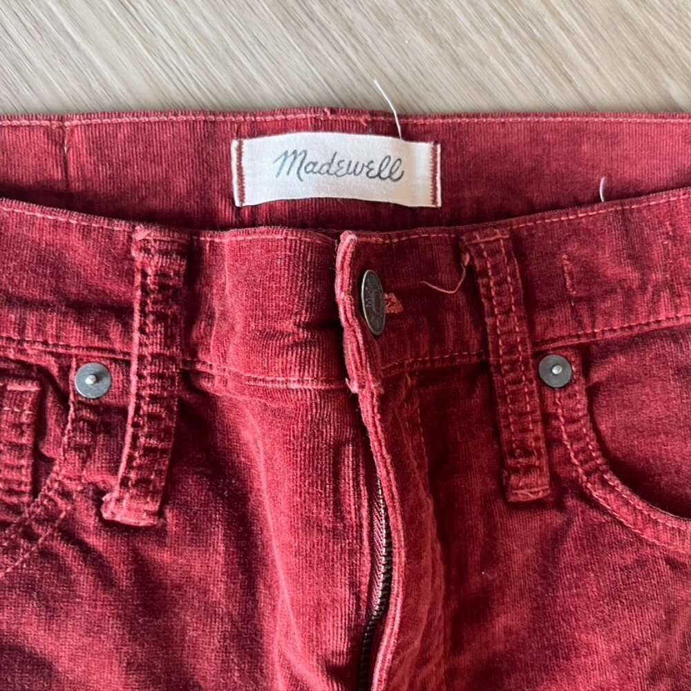 ** Madewell Red Burgundy Velvet 10” High Rise Skinny Ankle Jeans Velour 27 - Picture 6 of 9